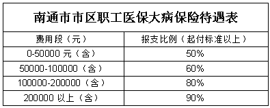 南通市市区职工医保大病保险待遇表